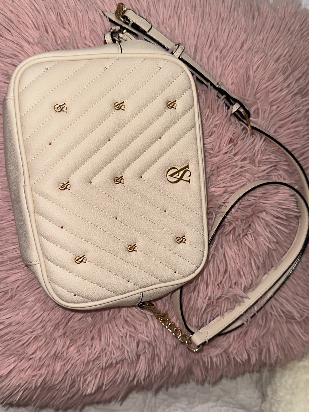 Victoria’s Secret Cream Quilted Crossbody Bag with Gold Accents